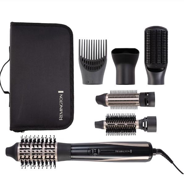 Фен-щітка Remington Blow Dry & Style Caring, 1200Вт, 2 режими, іоніз-я, хол. обдув, кейс для зберігання, кераміка, чорно-золотий