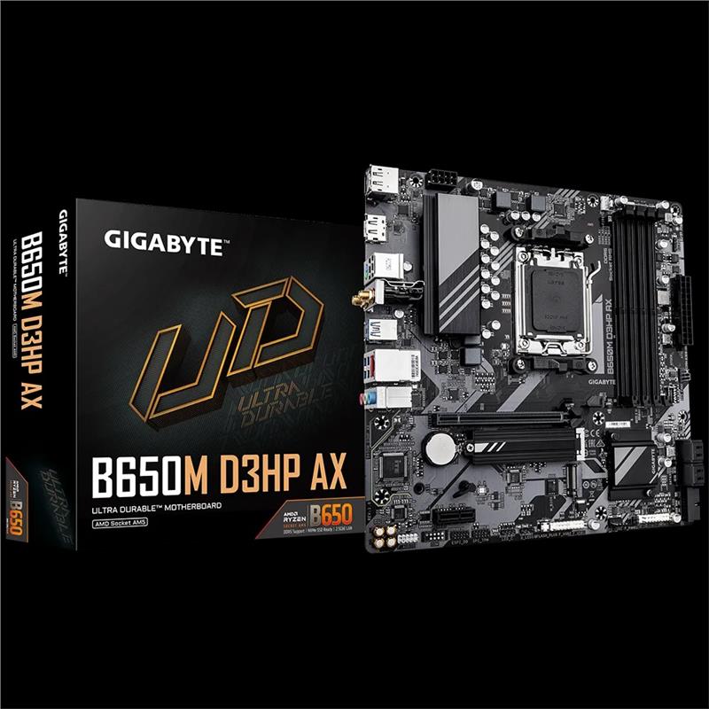 Материнська плата GIGABYTE B650M D3HP AX sAM5 B650 4xDDR5 M.2 HDMI DP Wi-Fi BT mATX