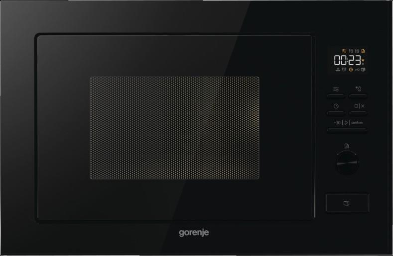 Мікрохвильова піч Gorenje вбудовувана, 25л, електр. управл., 900Вт, гриль, дисплей, чорний