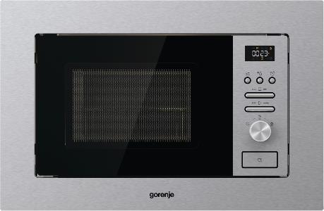 Мікрохвильова піч Gorenje вбудовувана, 20л, міх. управл., 800Вт, гриль, дисплей, інвертор, нерж