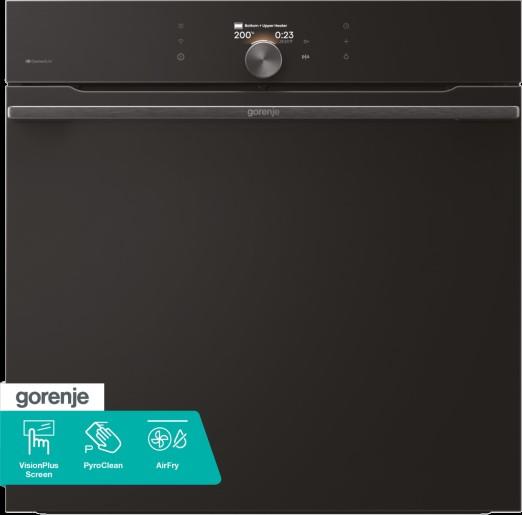 Духова шафа Gorenje електрична, 77л, A+, TouchFree, дисплей, мультисист, Wi-Fi керування, піроліз, готув. на різн рівнях, чорний