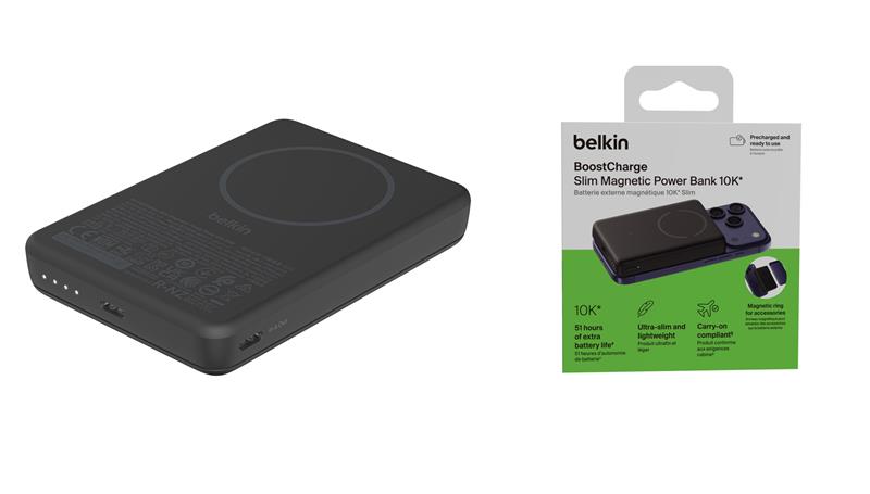 Акумулятор портативний літій-іонний Power Bank Belkin 10000мА·год, 20Вт/Qi2 7.5Вт, Slim Magnetic Ring, чорний