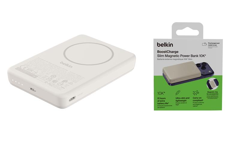 Акумулятор портативний літій-іонний Power Bank Belkin 10000мА·год, 20Вт/Qi2 7.5Вт, Slim Magnetic Ring, пісочний