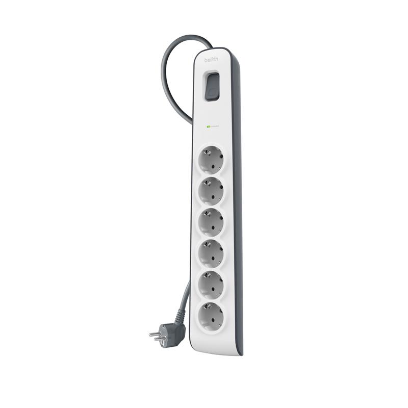Подовжувач мережевий Belkin 2м, 6хТипF, 16А, фільтр, білий