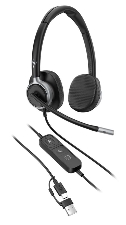 Гарнітура комп'ютерна стерео On-ear HP Poly Mission 625, USB-A, USB-C, 2 x Uni-mic, AI noise reduction, Teams, Zoom, Google Meet, чорний