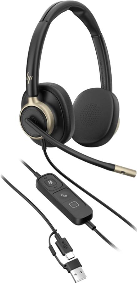 Гарнітура комп'ютерна стерео On-ear HP Poly Mission 825, USB-A, USB-C, 4 x Uni-mic, ANC, Beamforming, AI noise cancelling, Teams, Zoom, Google Meet, чорний