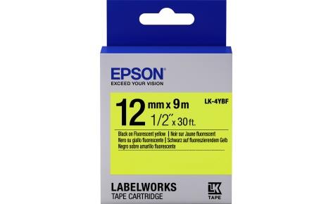 Картридж зі стрічкою Epson LK4YBF принтерів LW-300/LW-400/LW-400VP/LW-600P/LW-700/LW-Z710/LW-900P/LW-1000P/LW-Z5000BE Fluorescent Black/Yellow 12mm/9m