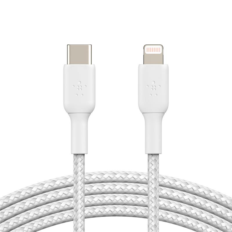 Кабель Belkin USB-C > Lightning заряджання/синхронізації 30Вт PD, 1м, плетений, білий