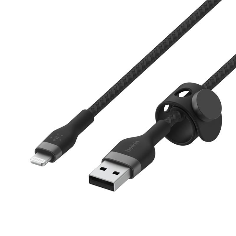 Кабель Belkin USB-A > Lightning заряджання/синхронізації 12Вт, 1м, плетений, силіконовий, з ремінцем на магніті, чорний