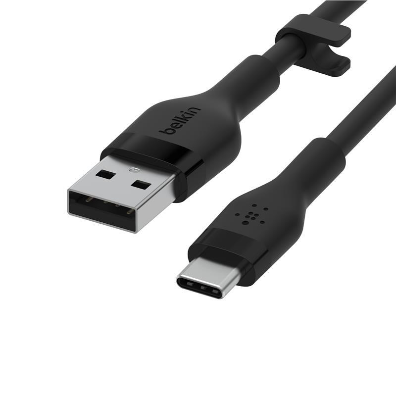 Кабель Belkin USB-A > USB-C заряджання/синхронізації 15Вт, 3м, силіконовий з кліпсою, чорний