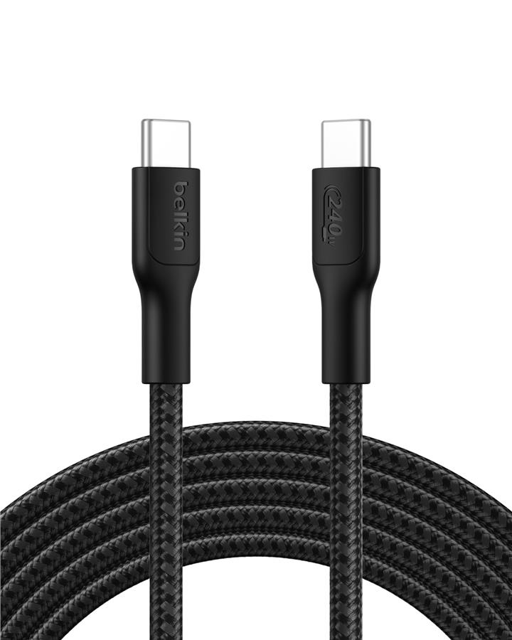 Кабель Belkin USB-C > USB-C заряджання/синхронізації 240Вт PD, 3м, плетений, чорний