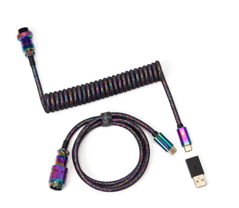 Кабель Type-A/Type-C Keychron Premium Coiled Aviator Cable-Straight Rainbow Palted black