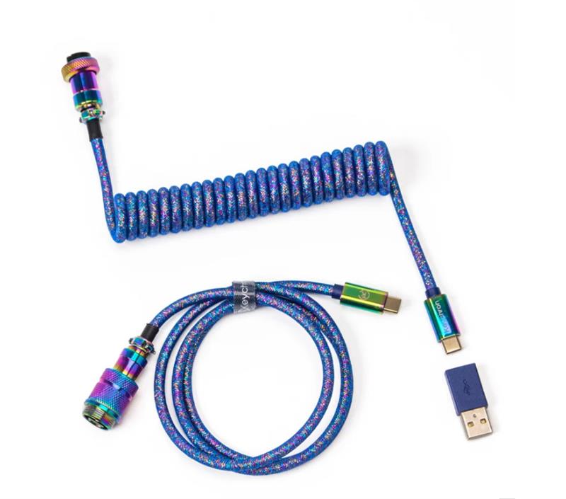 Кабель Type-A/Type-C Keychron Premium Coiled Aviator Cable-Straight Rainbow Palted Blue