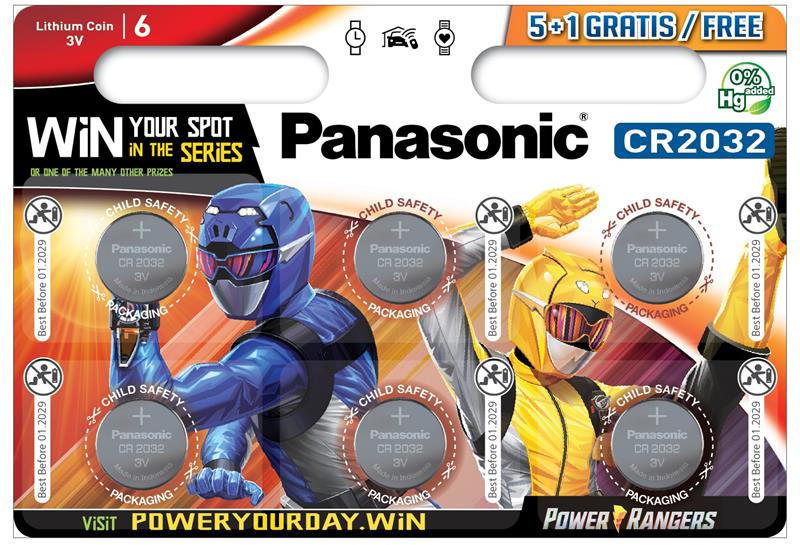 Батарейка Panasonic литьевая CR2032 блистер, 6 шт. Power Rangers