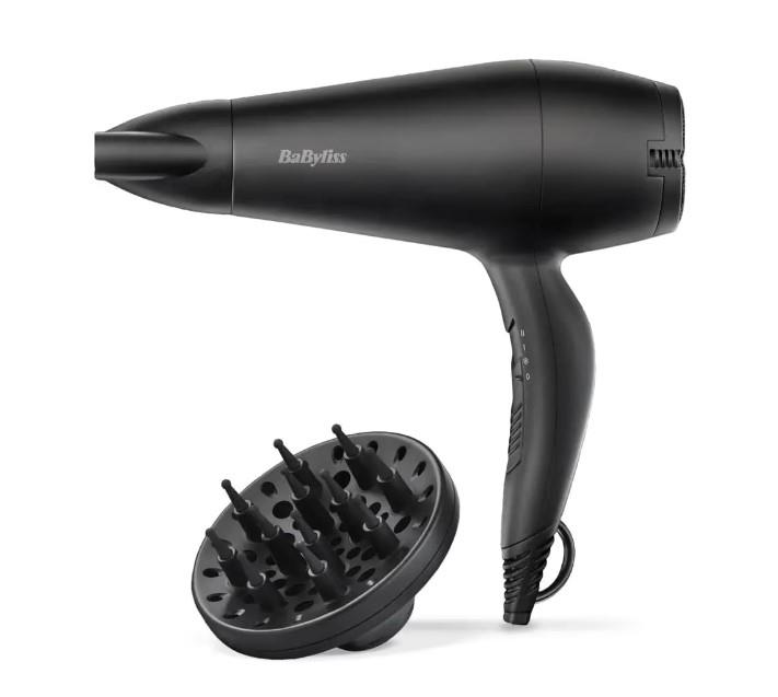 Фен Babyliss Power Smooth, 2000Вт, 2 режими, іонізація, хол. обдув, 2 насадки, чорний