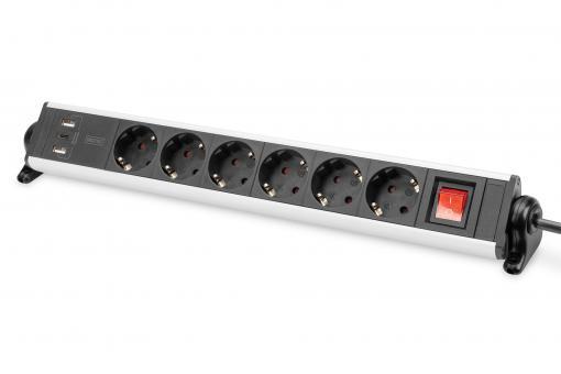 Блок розеток DIGITUS Office, 6xSchuko 16A, 3xUSB 2A, вимикач, 1.5м, вилка Schuko
