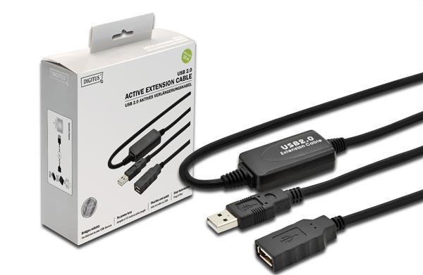 Кабель DIGITUS USB-A (M/F) заряджання/синхронізації, 10м, активний, чорний