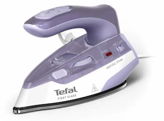 Праска Tefal дорожня First Class, 1000Вт, 65мл, паровий удар -45гр, нерж. сталь, біло-фіолетовий
