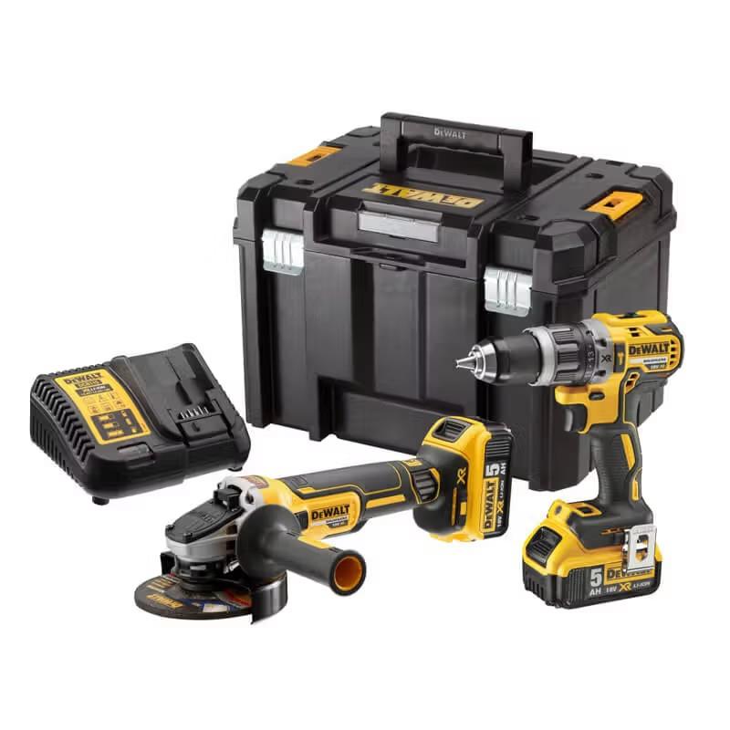 Набір із двох акумуляторних інструментів DeWALT 18В дриль-шурупокрут DCD796 шліфмашина кутова DCG405 акб 2х5А·год ЗП TSTAK 4.2кг