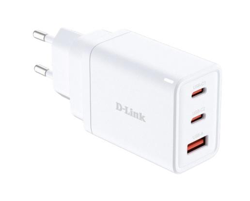 Зарядний пристрій мережевий D-Link DCP-651 65Вт GaN 2хUSB-С, 1xUSB-A, білий