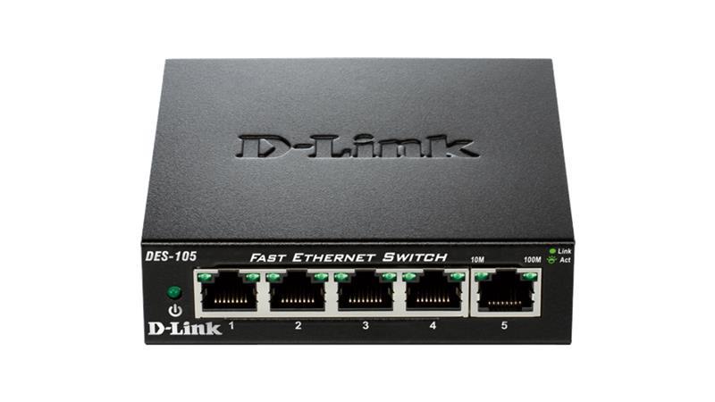 Комутатор D-Link DES-105/E 5xFE, Некерований, Метал
