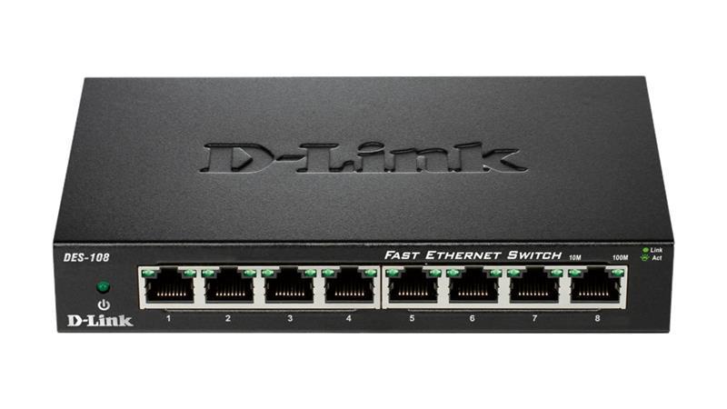 Комутатор D-Link DES-108 8xFE, Некерований, Метал