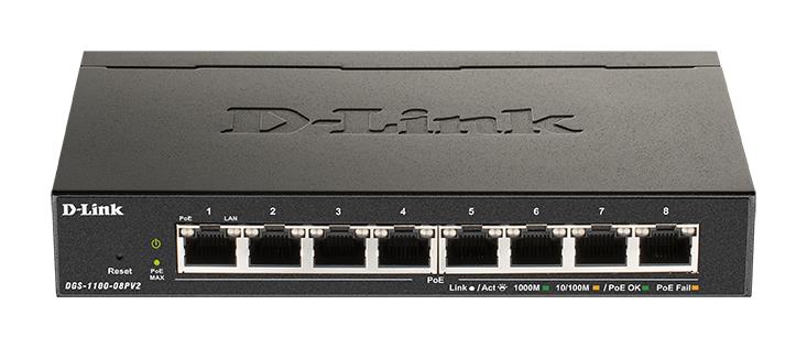 Комутатор D-Link DGS-1100-08PV2 8xGE PoE 64Вт, EasySmart