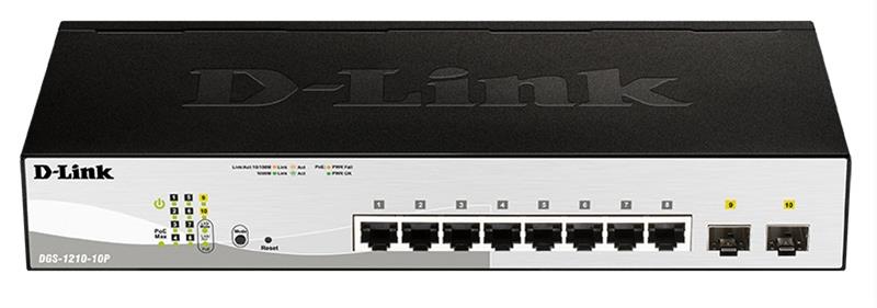 Комутатор D-Link DGS-1210-10P 8xGE PoE, 2xSFP, WebSmart