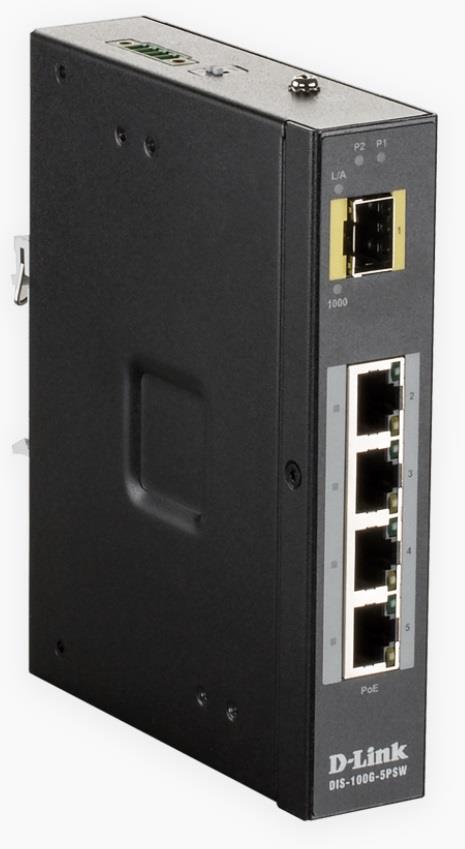 Промисловий комутатор D-Link DIS-100G-5PSW 4x1GE PoE, 1xSFP, PoE-бюджет 120 Вт, Некерований