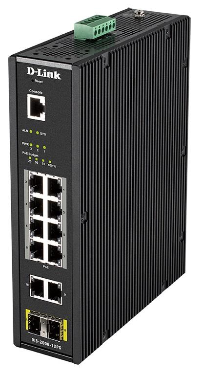 Промисловий комутатор D-Link DIS-200G-12PS 10x1GE PoE, 2xSFP, 240Вт