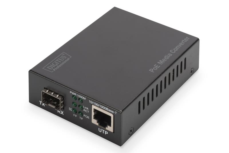 Медіа конвертор DIGITUS Gigabit PoE+, RJ45/SFP, 802.3at, 30W, incl. PSU