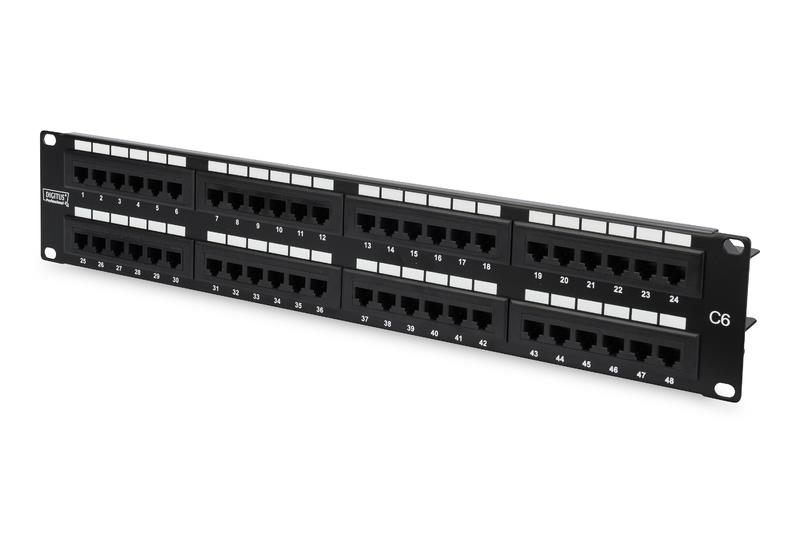 Патч-панель DIGITUS САТ 6 UTP, 19", 2U, 48 портів, зібрана, чорна