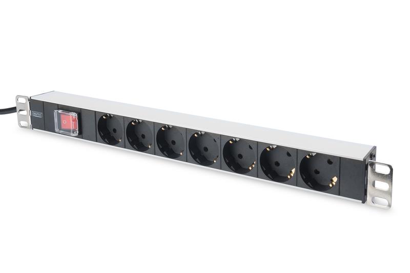 Пристрій розподілу електроживлення DIGITUS 1U, 7xSchuko, 16A, 250V, вимикач, вилка Schuko