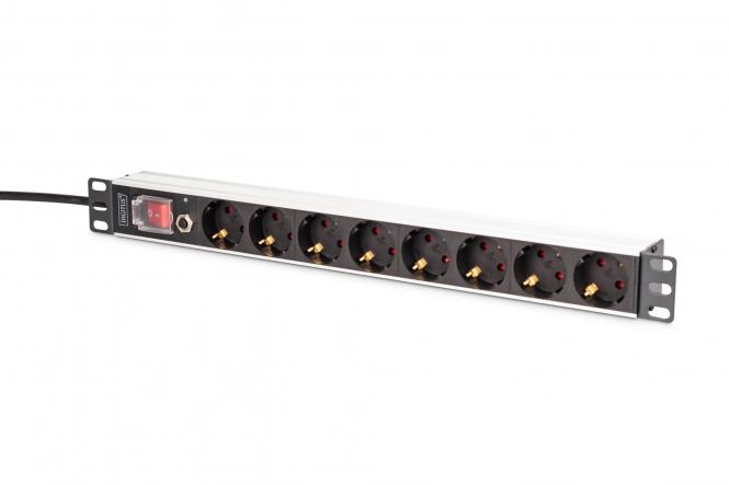 Пристрій розподілу електроживлення DIGITUS 1U, 8xSchuko, 16A, 250V, вимикач, запобіжник, вилка Schuko