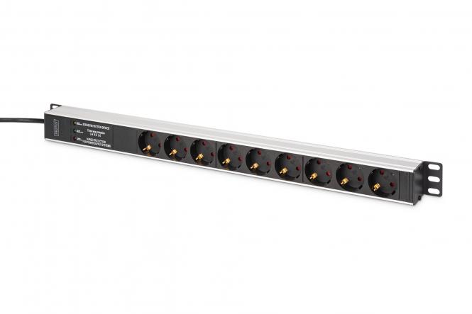 Пристрій розподілу електроживлення DIGITUS 0U, 9xSchuko, 16A, 250V, фільтр, захист, вилка Schuko