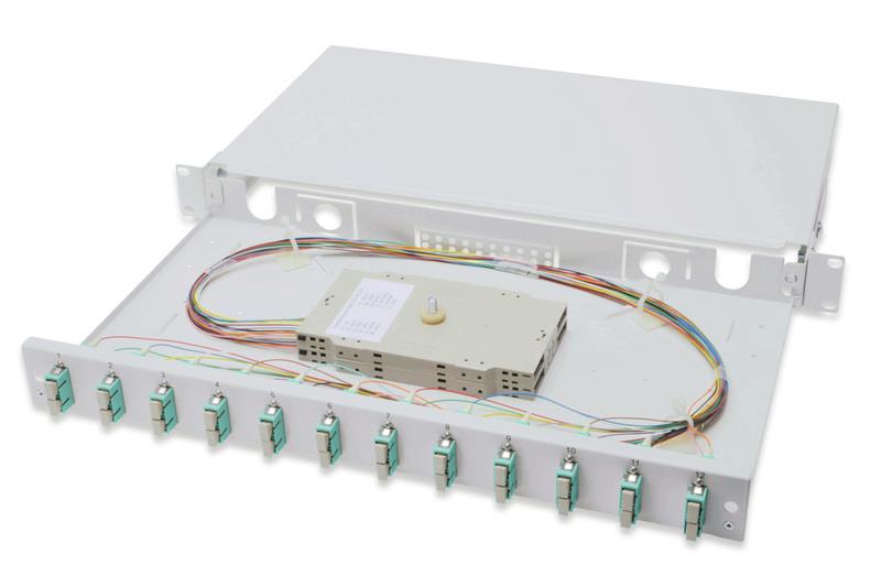 Оптична панель DIGITUS 19' 1U, 12xSC duplex, incl, Splice Cass, OM3 Color Pigtails, Adapter