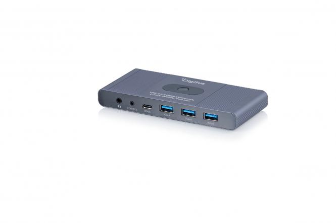 Комутатор DIGITUS Desktop KVM, 2x1 HDMI, 3xUSB 3.0, 1xUSB-C, 4K, Core Line
