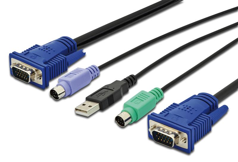 Кабель DIGITUS KVM Cable Set, VGA, PS/2-Mouse, PS/2-Keyboard, USB black, 5м