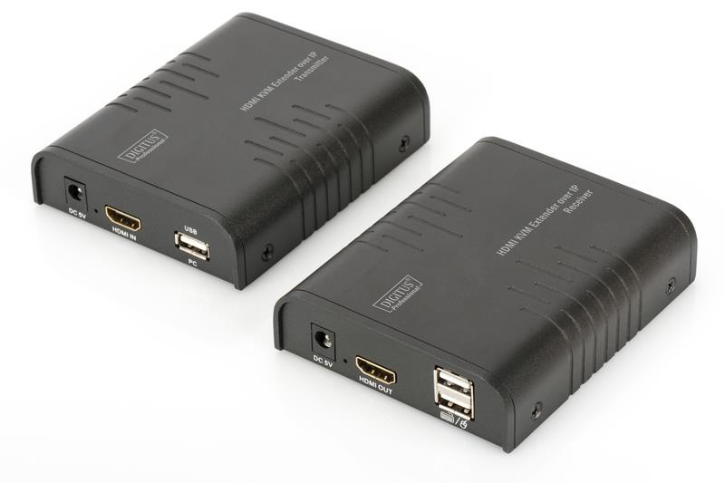 Подовжувач DIGITUS HDMI KVM по IP, комплект, Full HD, 1080p, через мережевий кабель (Cat 5, 5E, 6), 120м