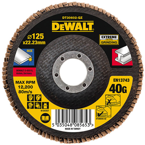 Диск пелюстковий шліфувальний DeWalt INOX Extreme 125x22.23мм G40мкм