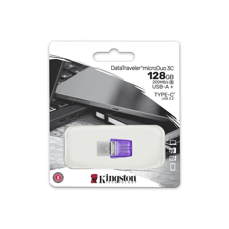 Накопичувач Kingston 128GB USB 3.2 Type-A Gen1 + Type-C DT microDuo 3C R200MB/s