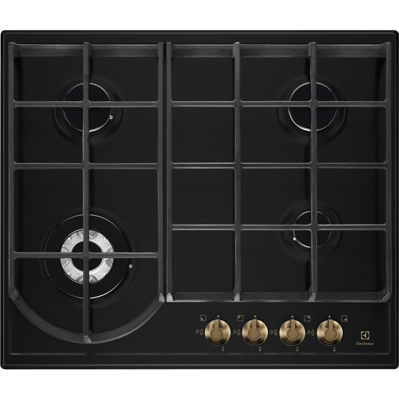 Варильна поверхня Electrolux газова Rococo, 60см, чавун, чорний матовий
