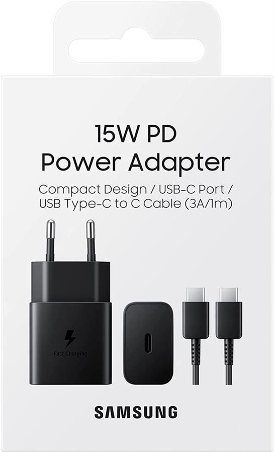 Зарядний пристрій мережевий Samsung 15Вт USB-С, кабель USB-C > USB-C, 1м, чорний