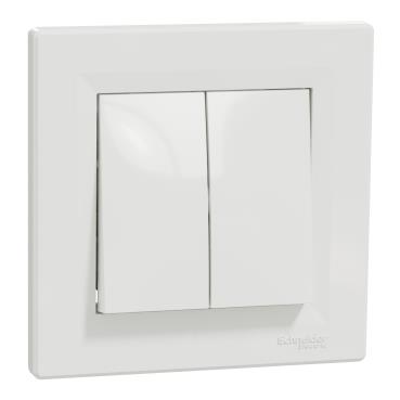 Перемикач 2-клавішний Schneider Electric, Asfora (білий, самозажимний)