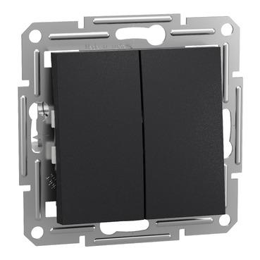 Перемикач 2-клавішний Schneider Electric, Asfora (антрацит, без рамки, самозажимний)