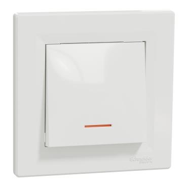 Вимикач 1-клавішний з підсвіткою Schneider Electric, Asfora (білий, самозажимний)