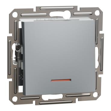 Вимикач 1-клавішний з підсвіткою Schneider Electric, Asfora (сталь, без рамки, самозажимний)