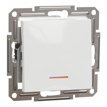 Вимикач 1-клавішний з підсвіткою Schneider Electric, Asfora (білий, без рамки, самозажимний)