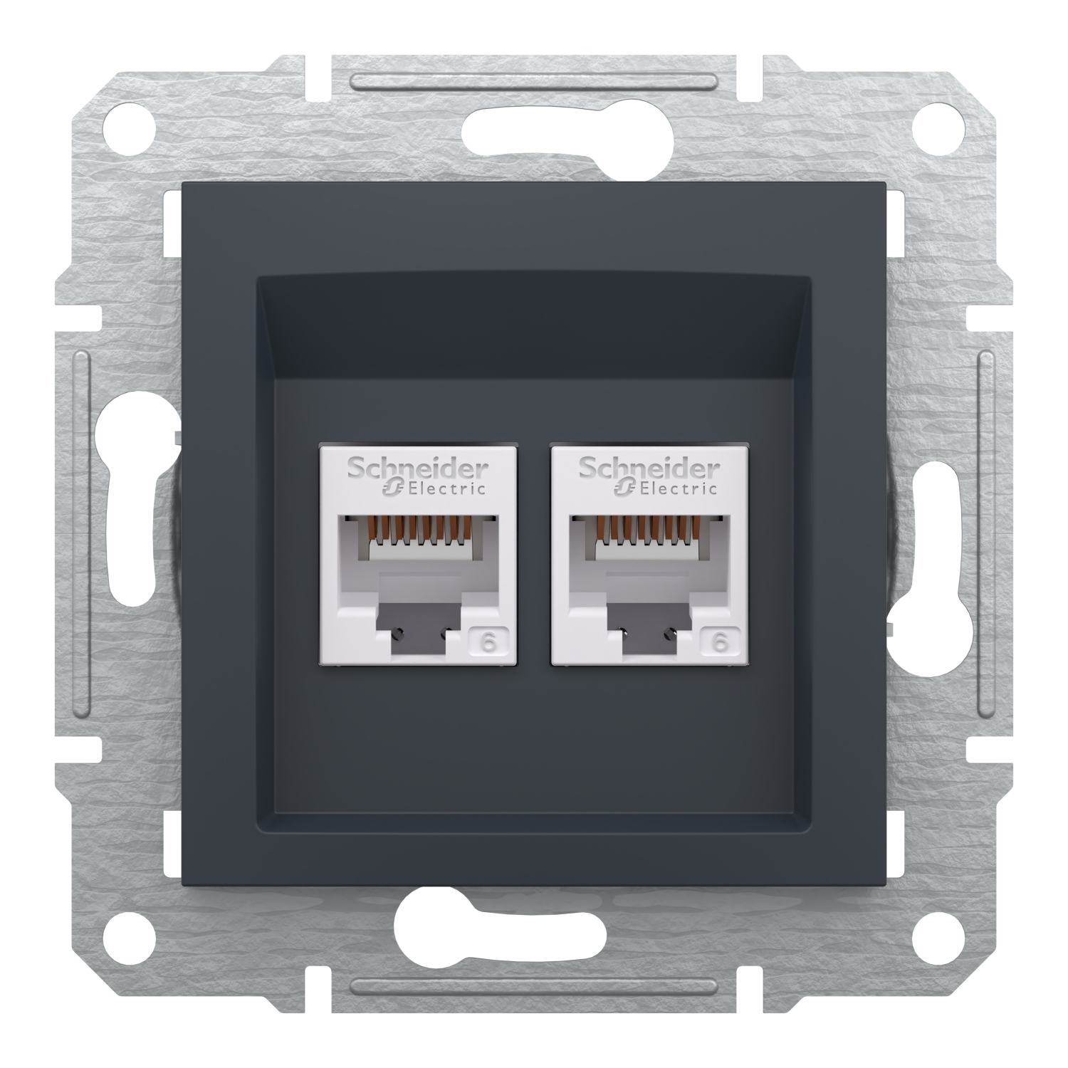 Розетка подвійна комп'ютерна rj45 Schneider Electric, Asfora (антрацит)