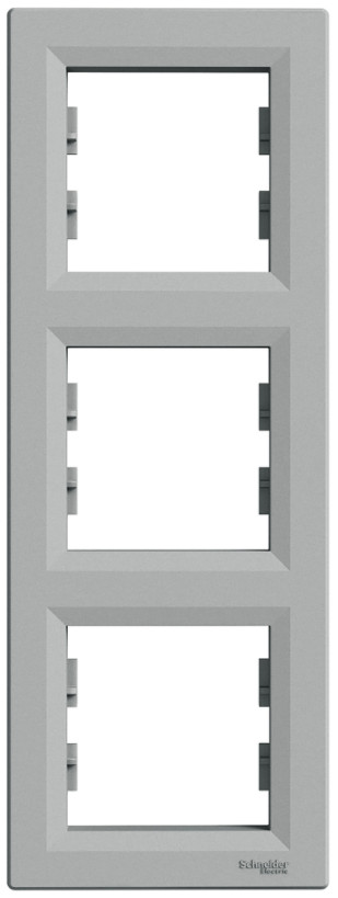 Рамка тримісна Schneider Electric, Asfora (алюміній, вертикальна)